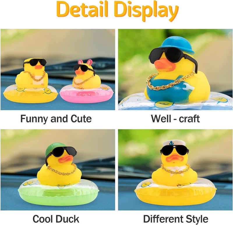 wonuu Car Rubber Duck Car Duck Decoration Dashboard Car Ornament for Car Dashboard Decoration Accessories with Mini Swim Ring Necklace and Sunglasses (A_Worker Duck) - Image 2
